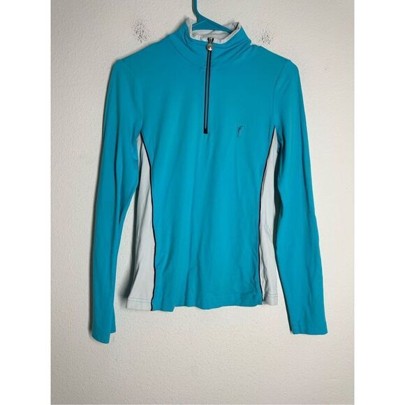 Golfino Ladies Long Sleeve 1/4 Zip Troyer Blue White Sz 4 Design in Germany - Picture 1 of 13
